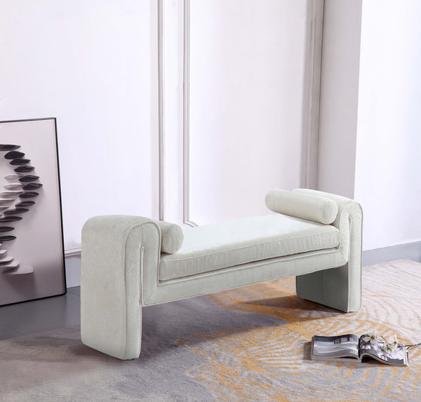 English Elm Concord Chenille Accent Bench Ivory — 59" Kiln-Dried Pine Frame, Plush Foam Padding, 2 Bolsters, No Assembly B365P398216