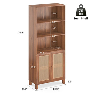 English Elm Tall Rattan Door Bookcase with 5 Shelves — Stylish Tall Storage Shelf for Living Room Office LibraryBedroom Natural T3623P379909
