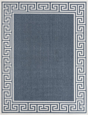 Unique Loom Outdoor Coastal Caye Machine Made Border Rug Navy Blue, Ivory 7' 10" x 10' 0"