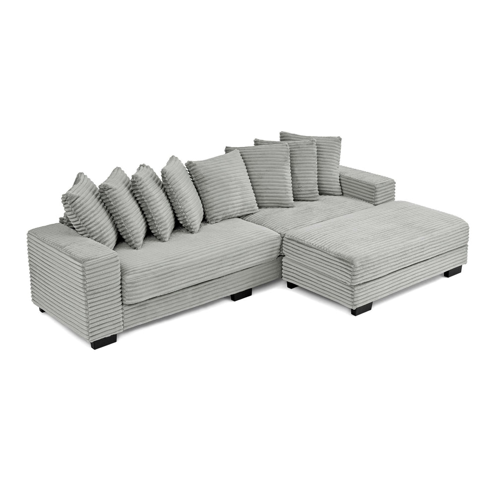 English Elm Corduroy Stylish Modular Sleeper Sectional Sofa – Gray Tufted Design With Versatile Footrests & Easy Assembly W487S00341