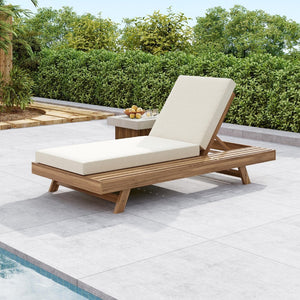 English Elm Lounge Chaise Outdoor Acacia Wood Slatted Frame with Water Resistant Cushion Resort Style N770P442L5429CUSH
