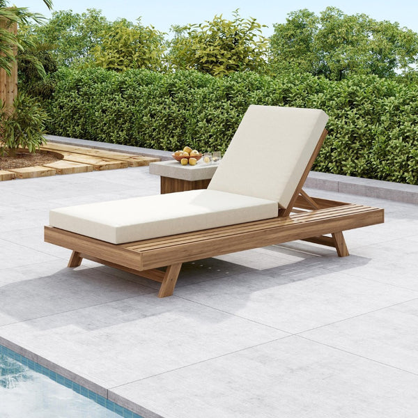 English Elm Lounge Chaise Outdoor Acacia Wood Slatted Frame with Water Resistant Cushion Resort Style N770P442L5429CUSH