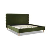 English Elm Stockholm Modern Wavy Headboard Platform Bed, King, Olive Green Performance Velvet