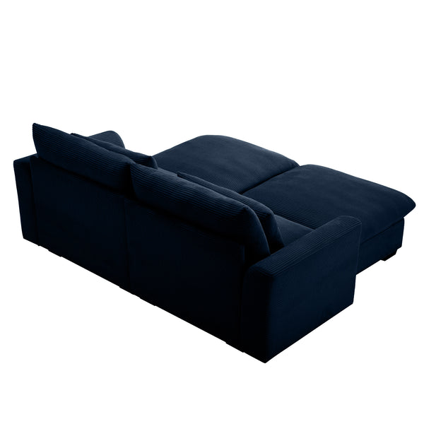 English Elm Corduroy Two-Seater Sofa With Storage Footrests – Versatile, Comfy Sectional For Modern Living Spaces W714S00648