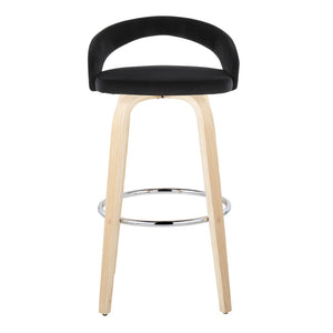English Elm Fixed-height Swivel Barstools Velvet Seat Bent Wood Legs Chrome Footrest Set of 2 B202S01862