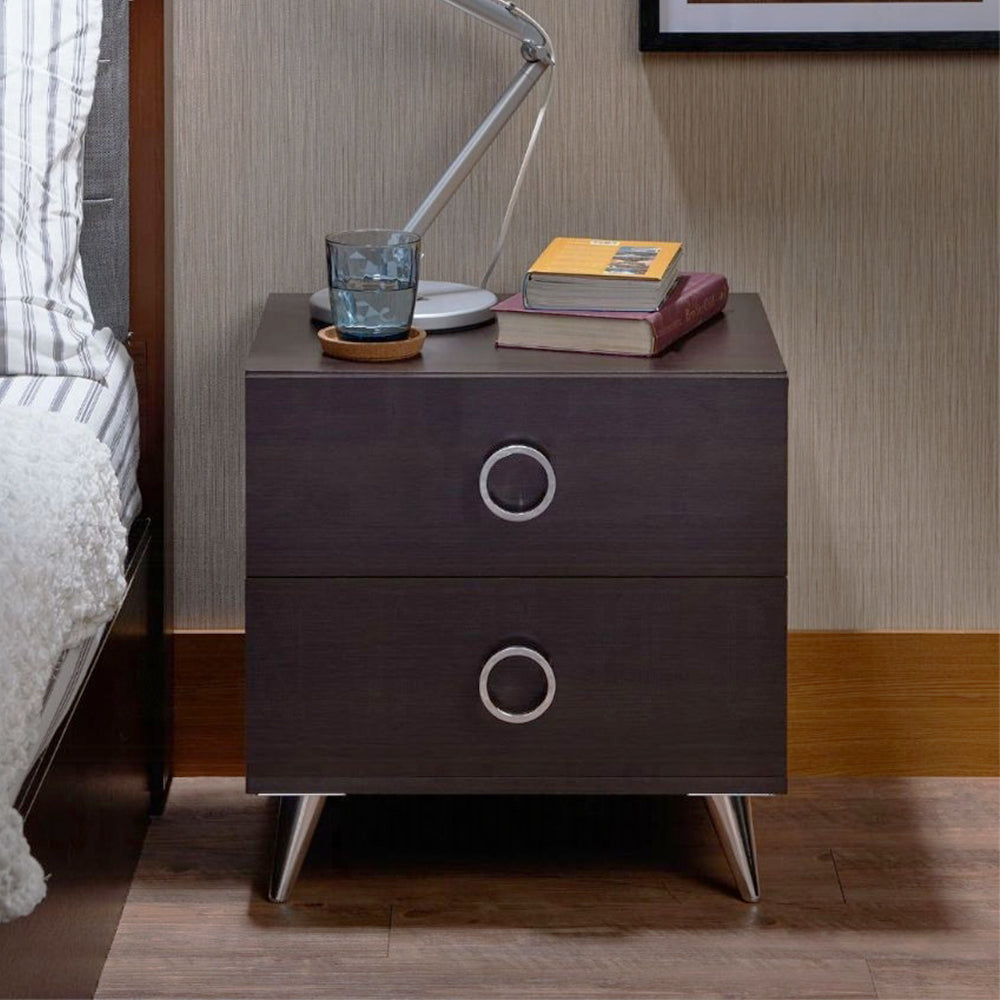 English Elm 2 Drawers Espresso Nightstand With Modern Silver Legs - Stylish Storage For Bedroom Essentials B016P253950