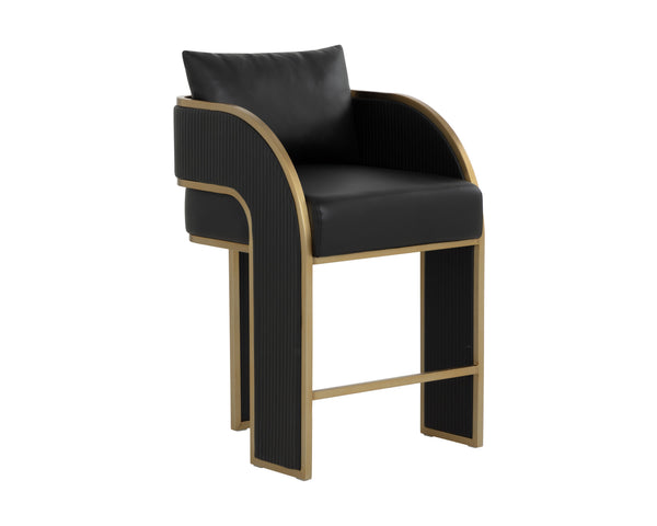 Sunpan Baz Counter Stool - Bold Napa Black Faux Leather With Gold Stainless Steel Accents For Stunning Style Black Faux Leather 111779