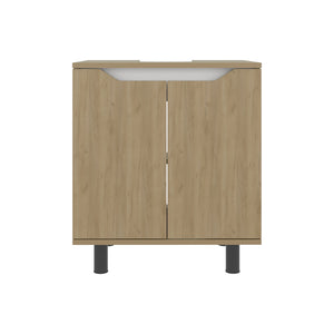English Elm Under Sink Storage Cabinet with 2 Doors and Shelves — Sleek Oak & Black Wengue Finish for Bathrooms Natural 27.56 L x 25.59 W x 5.12 H B097P395899