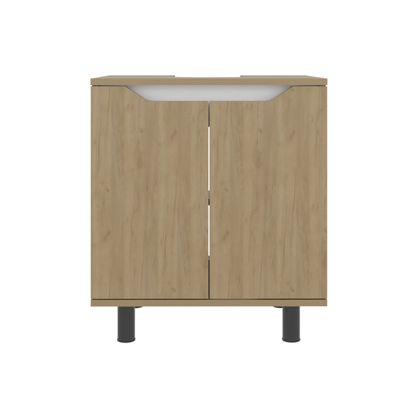 English Elm Under Sink Storage Cabinet with 2 Doors and Shelves — Sleek Oak & Black Wengue Finish for Bathrooms Natural 27.56 L x 25.59 W x 5.12 H B097P395899