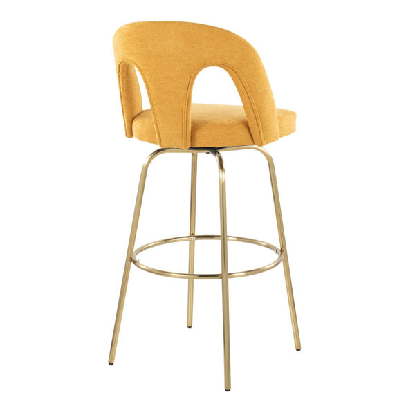 English Elm Fixed-height Swivel Barstools with Gold Footrest Black Frame White Upholstery Set B202S01872