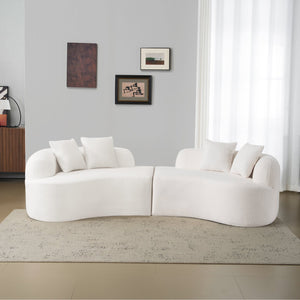 English Elm Curved Four-Seater Teddy Velvet Sofa with Full-Compression Sponge and Spring Support, No-Assembly, Compact White W3612S00001