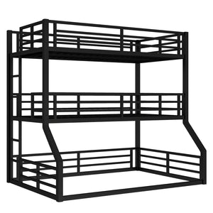 English Elm Twin Metal Triple Bunk Bed With Safety Guardrails - Heavy-Duty, Noise-Reduced Design In Black Finish P2 W1580S00177-GIGA