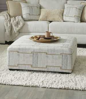 English Elm Soft Iroquois Round Ottoman Patterned Chenille Upholstery 41" Wide Transitional Elegance, Plush Top Beige 42 L x 42 W x 17 H B2741P354533