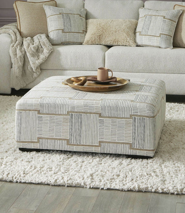 English Elm Soft Iroquois Round Ottoman Patterned Chenille Upholstery 41" Wide Transitional Elegance, Plush Top Beige 42 L x 42 W x 17 H B2741P354533