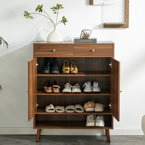 English Elm Multi-Functional Walnut Mdf Shoe Cabinet - Elegant Nordic & Industrial Design With Smart Storage Solutions W3226P278928