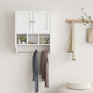 English Elm Bathroom Wall Cabinet with Towel Bar — Durable P2 MDF, Wall-Mount Storage for Toiletries & Medicine White W2386P192273