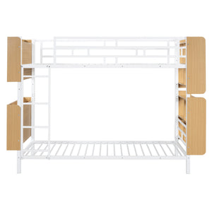 English Elm Twin Metal Bunk Bed with Built-In Headboard Storage and Footboard Shelves, Sturdy Space-Saving Design White SF000176AAK