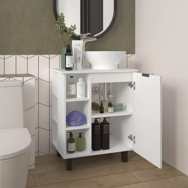 English Elm White Compact Bathroom Vanity With 8 Shelves, Classic Design For Smart Storage & Easy Access B062P355667-GIGA