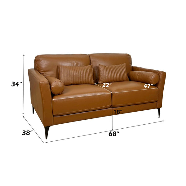 English Elm Tussio Italian Genuine Leather Loveseat with Tailored Cushions and Five Accent Pillows B2726P457658