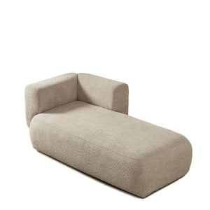 English Elm Upholstered Boucle Chaise Lounge with Wood Legs for Bedroom or Living Room W5515P437356