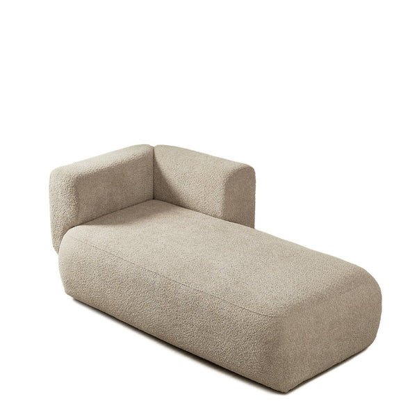 English Elm Upholstered Boucle Chaise Lounge with Wood Legs for Bedroom or Living Room W5515P437356