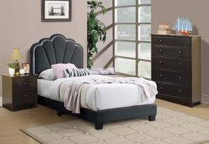 English Elm Luxurious Twin Platform Bed Wool Upholstered Scalloped Headboard with Built-in Led Lighting B011P417510
