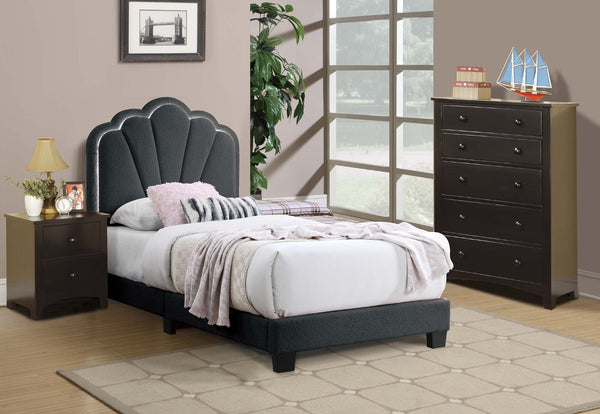 English Elm Luxurious Twin Platform Bed Wool Upholstered Scalloped Headboard with Built-in Led Lighting B011P417510