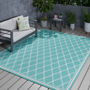 Christopher Knight Home® - Noble House - Safi 7'10" X 10' Outdoor Area Rug, Teal and Ivory