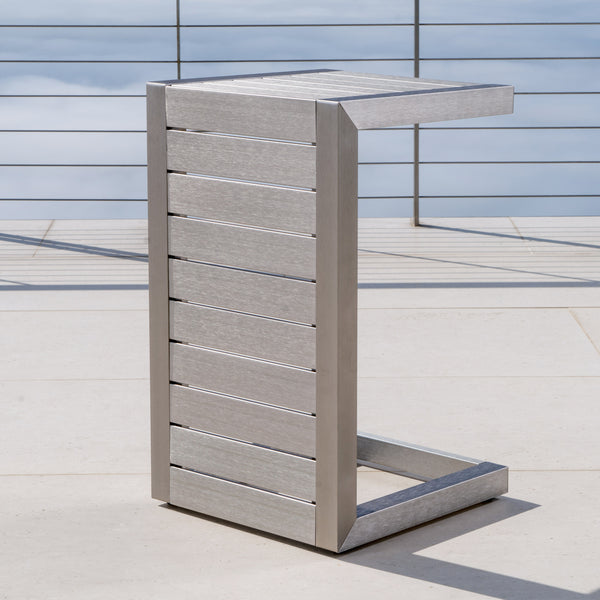 English Elm Christopher Knight Home® - CAPE C-shaped Aluminum Outdoor Side Table for Patio & Poolside — Lightweight, Weather-Resistant Design Silver 59990.00