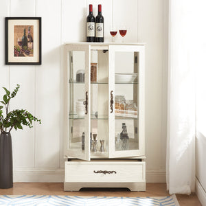 English Elm Lighted Glass Curio Cabinet - Elegant 2-Door Display With Adjustable Shelves & Integrated Lighting, White Finish W1758P300115