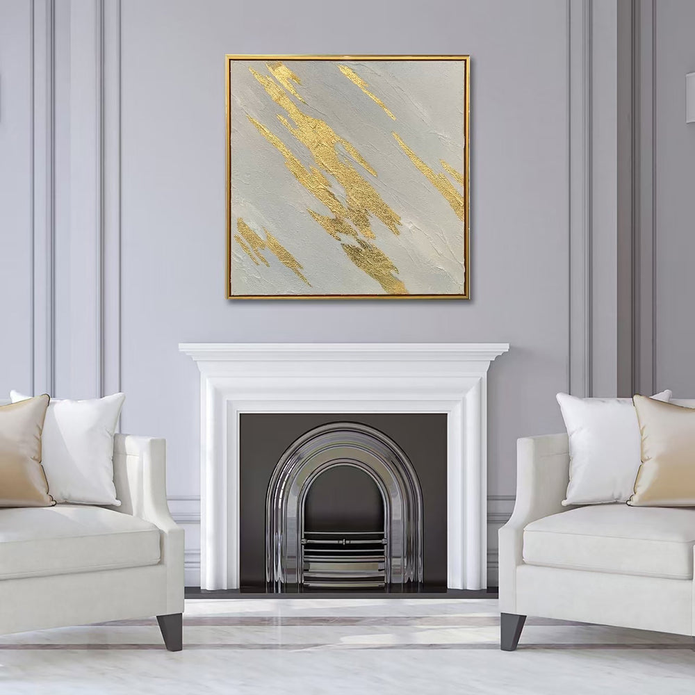 English Elm Golden Waves Hand-Painted Canvas Art – Modern Abstract Wall Décor With Gold Foil Accents, 49”X49” B030P306697