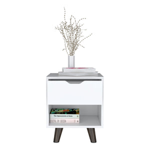 English Elm Crail Modern Nightstand White with 1 Drawer & Open Shelf, Engineered Wood, Wooden Legs, Durable Design B070P188872