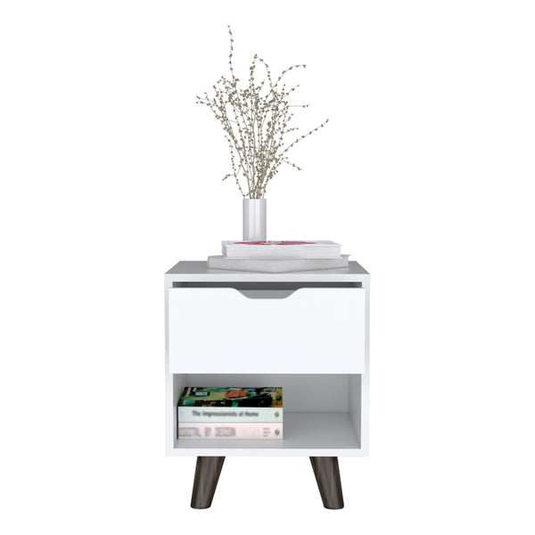 English Elm Crail Modern Nightstand White with 1 Drawer & Open Shelf, Engineered Wood, Wooden Legs, Durable Design B070P188872