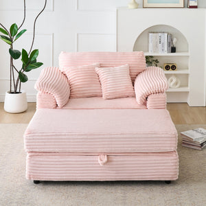 English Elm 47.24-inch corduroy armchair with storage ottoman and USB ports, spring seat, solid wood frame lounge Pink W3356S00022