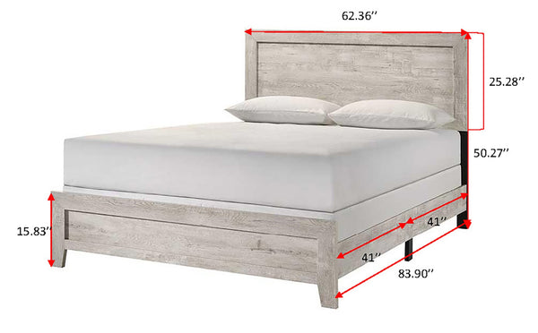 English Elm Whitewashed Queen Panel Bed Solid Wood Grain Low Profile Headboard Coastal Bedroom B011P444131