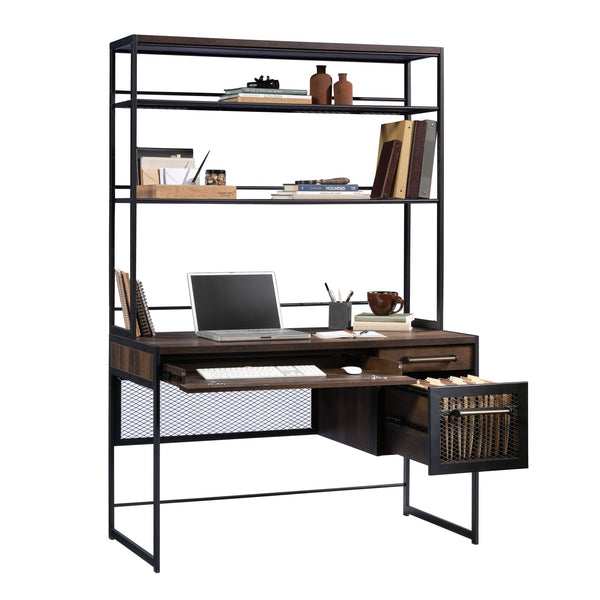 English Elm Desk With Hutch - Versatile Brown Finish, Spacious Storage & Stylish Design For Home Office Setup B356P367829