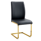 English Elm Luxury Simple Arch Chair - Set Of 4 Black Pu Material High Resilience Dining Chair With Arched Metal Gold Leg.