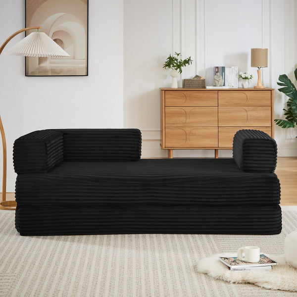 English Elm Loveseat Cloud Sectional Sofa with Corduroy Upholstery Plush Sponge Core Modular Design Black W2339P411911