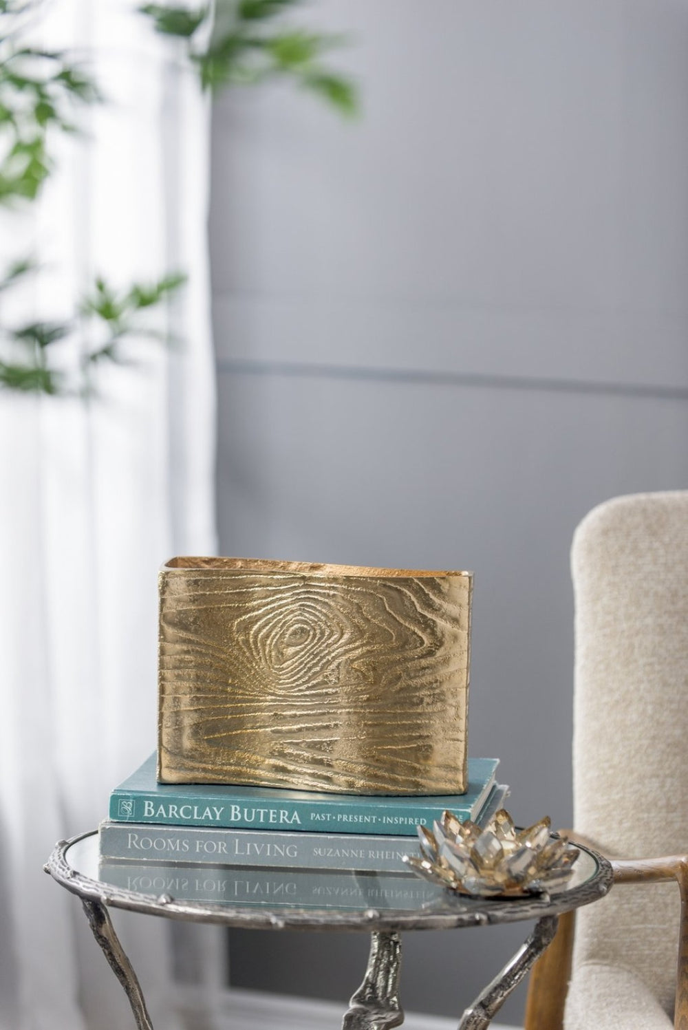 English Elm 9.8x3.7x6.9" Gold Aluminum Wavy Rectangular Vase Sculptural Tabletop Glam Accent W2078P489212