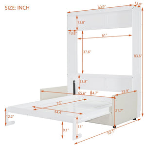 English Elm Full Size Murphy Wall Bed with Integrated Linen Sofa for Studio or Guest Room White LP000890AAK-1