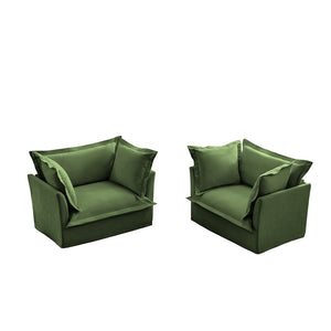 English Elm Set Of 2 Slipcovered Armchairs - Luxurious Deep Seat Chairs In Soft Green Chenille For Any Space W3041S00048-GIGA