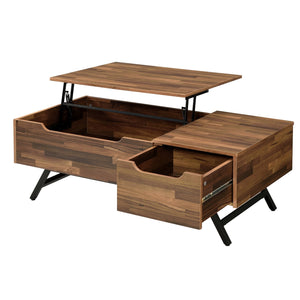 English Elm Walnut Lift-Top Coffee Table with Hidden Storage and Single Drawer — Modern Walnut Finish, 48" Wide B062P209120