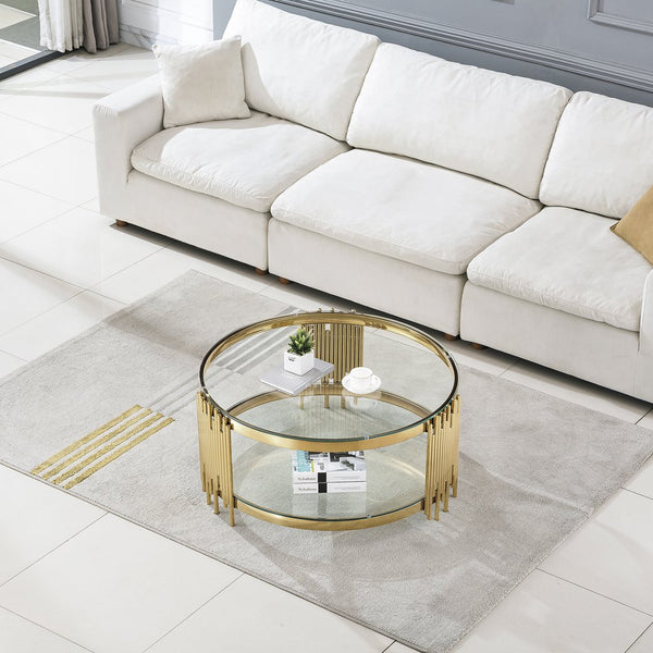 English Elm Gorgeous Golden Metal Coffee Table - Luxurious 35.43" Table With Elegant Design For Any Living Space W1241P244952