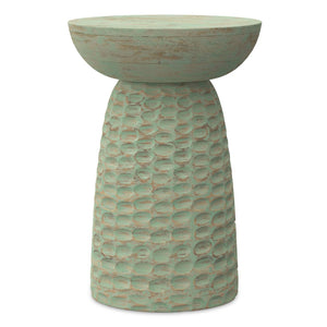 English Elm Boyd Solid Mango Wood Accent Table Hand Carved Artisan Piece for Modern Living Green B136P414659
