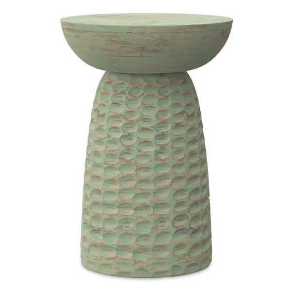 English Elm Boyd Solid Mango Wood Accent Table Hand Carved Artisan Piece for Modern Living Green B136P414659