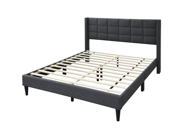 English Elm Elegant Velvet Upholstered Queen Bed with Geometric Stitched Headboard, Platform Design, 12" Height Charcoal 66 L x 23 W x 9 H B011P238937