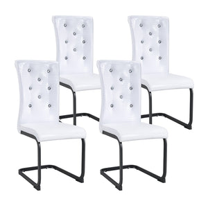 English Elm Modern Faux Marble Round Dining Set Tufted Pvc Chairs Metal Base Seats Four W3875S00068