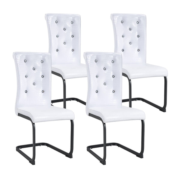 English Elm Modern Faux Marble Round Dining Set Tufted Pvc Chairs Metal Base Seats Four W3875S00068