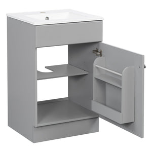 English Elm [video] 20 Inch Freestanding Bathroom Vanity with Ceramic Sink Soft Close Cabinet Gray N759P237946E
