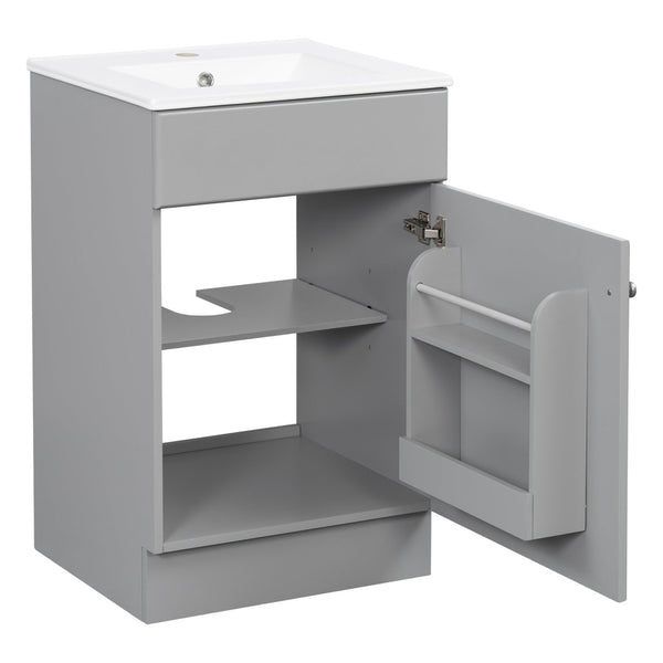 English Elm [video] 20 Inch Freestanding Bathroom Vanity with Ceramic Sink Soft Close Cabinet Gray N759P237946E